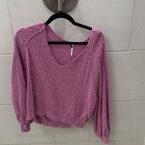 Free People Lavender Pink Textured V-Neck Sweatshirt
